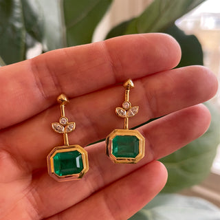 Emerald and diamond earrings, Bespoke Jewellery, repurposed jewellery, cocktail earrings, Unique Jewellery, Artistic Jewellery