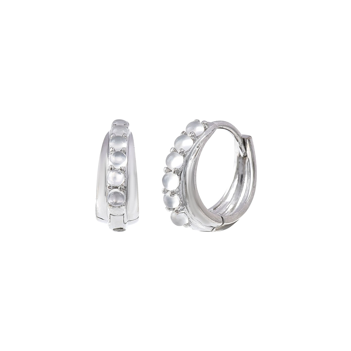 Doublet White Chalcedony Huggie Hoops