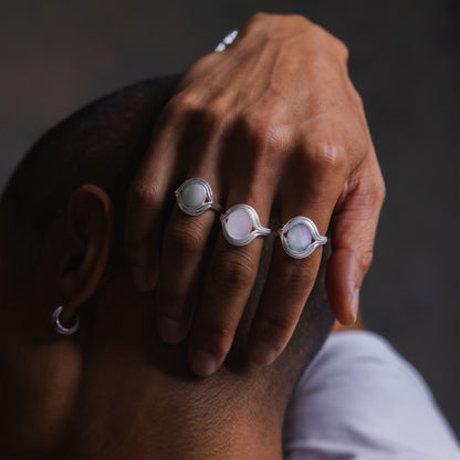 Parallel White Agate Signet Ring