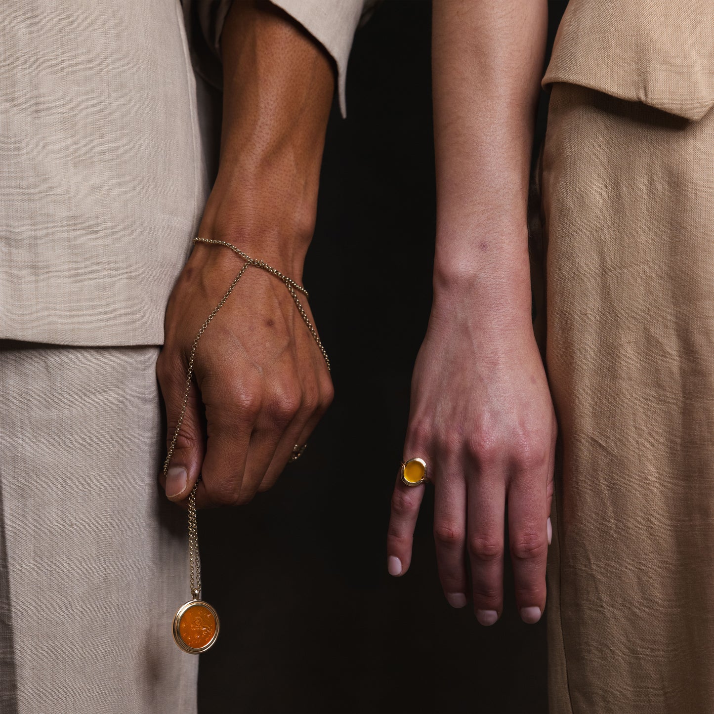 Parallel Yellow Chalcedony Signet Ring