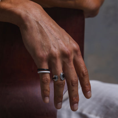 Parallel Silver and Enamel Ring