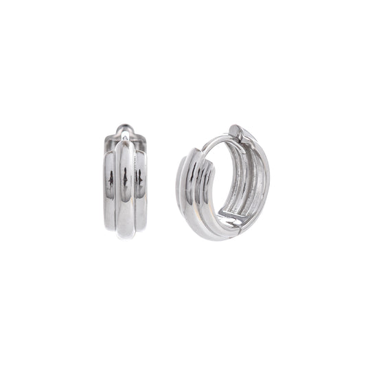 Parallel Silver Huggie Hoops