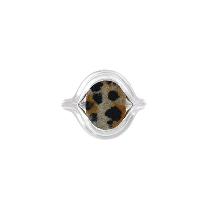 Parallel Dalmatian Agate Signet Ring