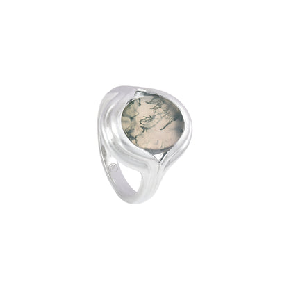 Parallel Moss Agate Signet Ring