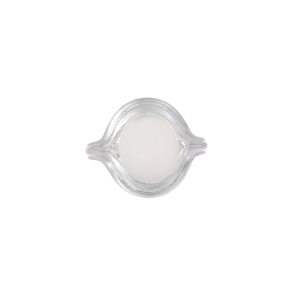 Parallel White Agate Signet Ring