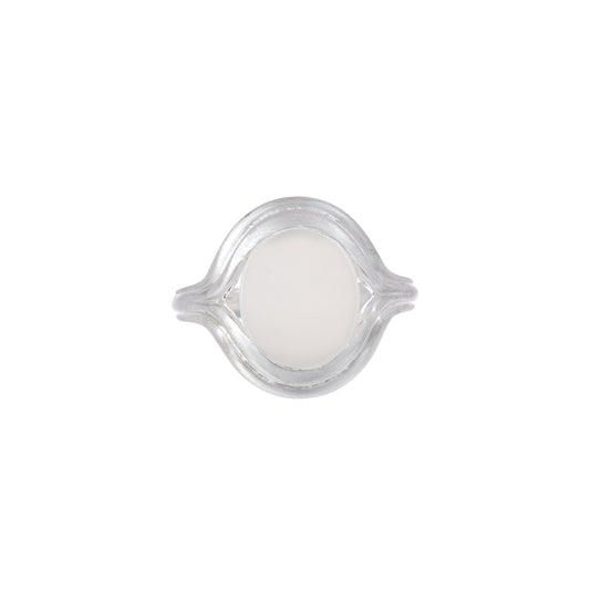 Parallel White Agate Signet Ring