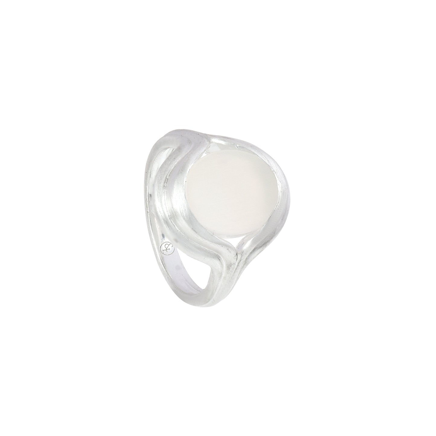 Parallel White Agate Signet Ring