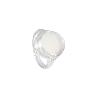 Parallel White Agate Signet Ring