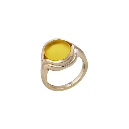 Parallel Yellow Chalcedony Signet Ring