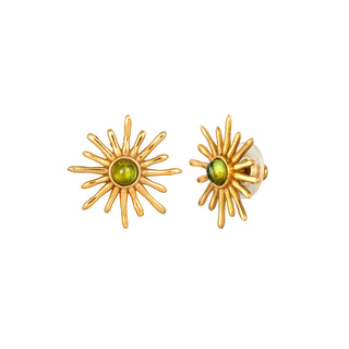 Arka Earrings by &Lottie in Gold Plated Silver and Tourmaline. In the shape of a Urchin Star